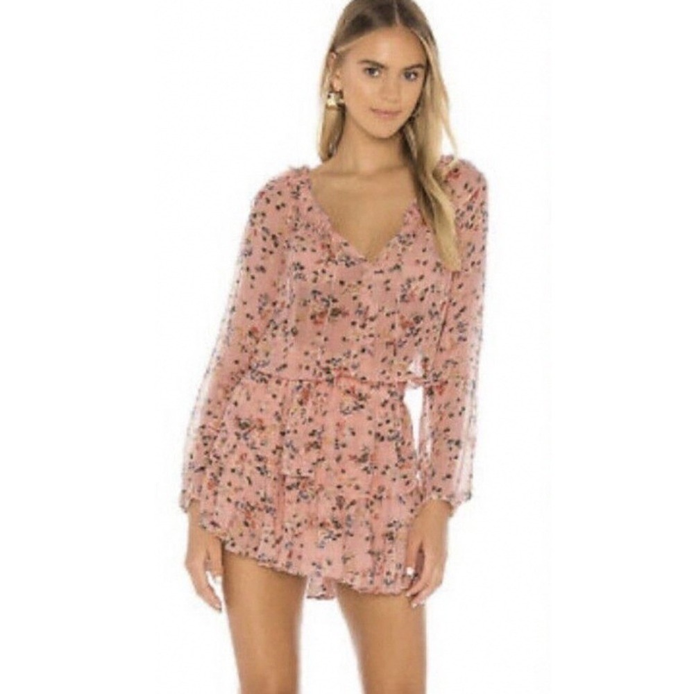 NWT LoveShackFancy Silk Popover Ruffle Mini Dress Pink Floral Sz XL